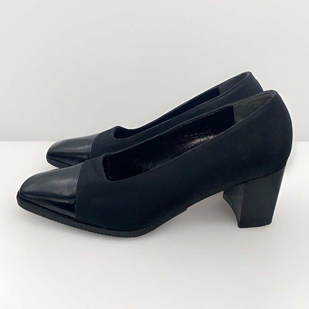 Sesto Meucci Womens Sz 5M Black Patent Cap Toe Pump Heel Made Italy